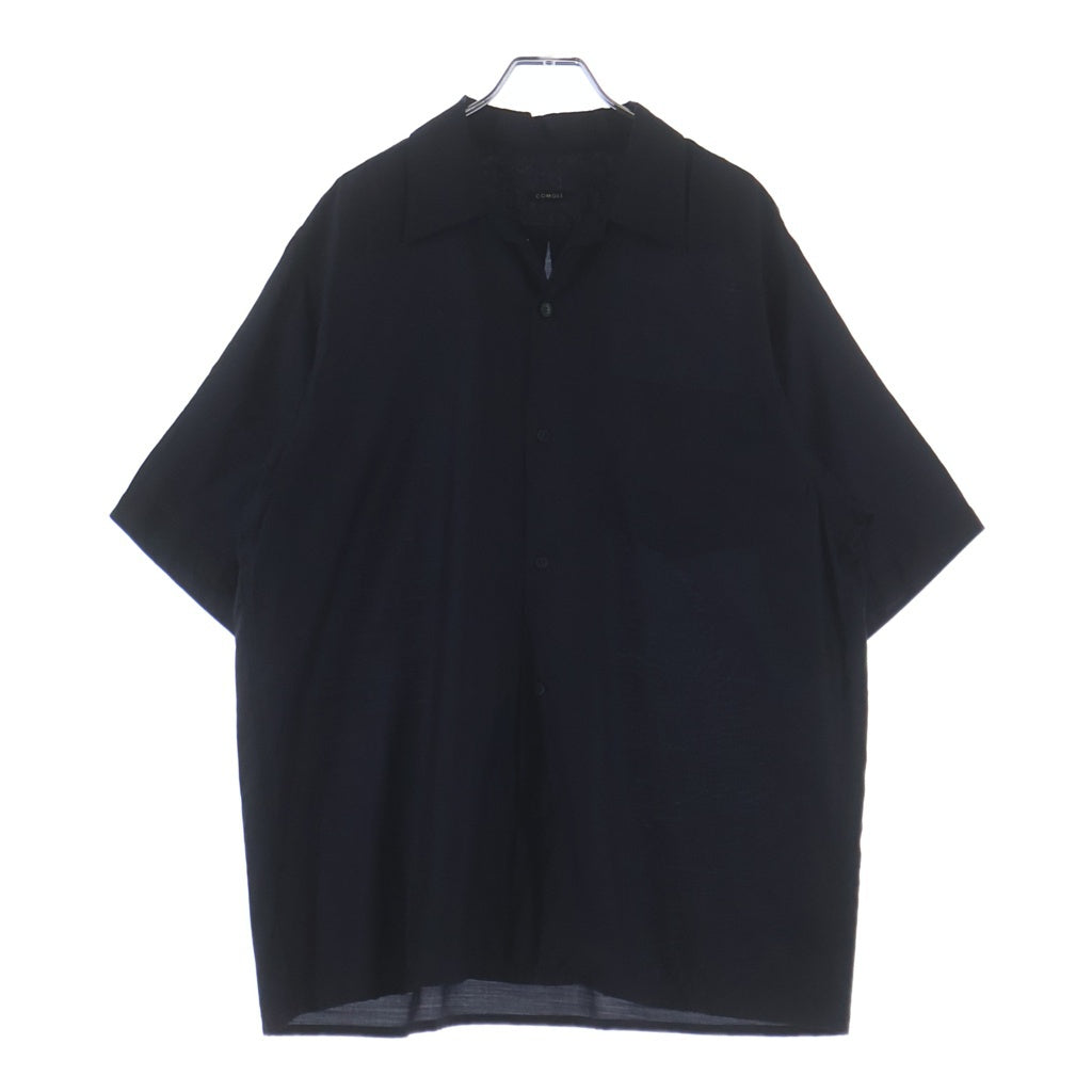 COMOLI(コモリ) 23SS シルク混 ウール 半袖 オープンカラーシャツ ネイビー X01-02019