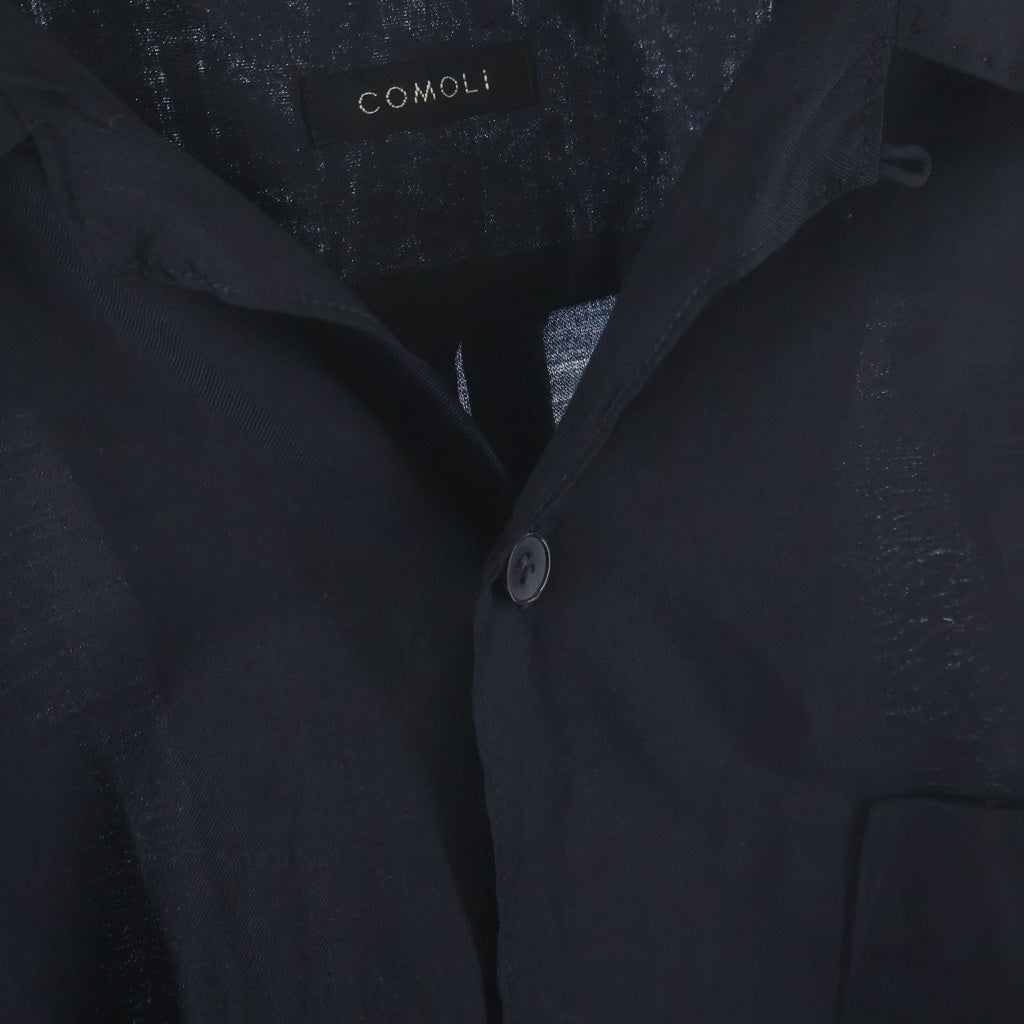 COMOLI(コモリ) 23SS シルク混 ウール 半袖 オープンカラーシャツ ネイビー X01-02019