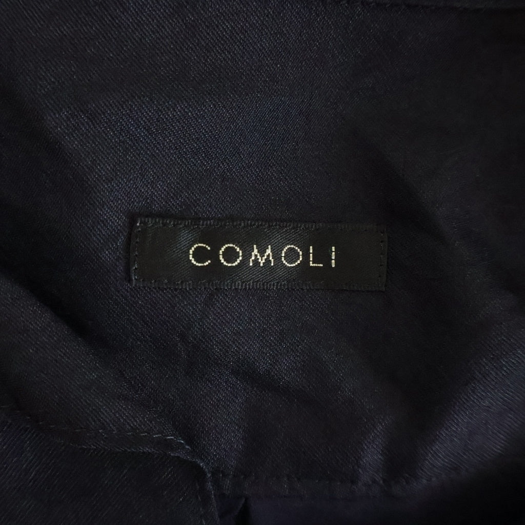 COMOLI(コモリ) 23SS シルク混 ウール 半袖 オープンカラーシャツ ネイビー X01-02019