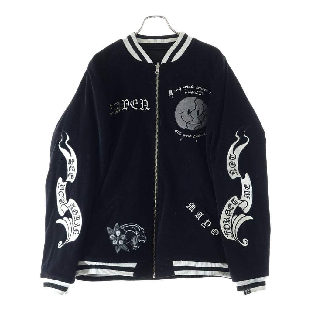 MAYO(メイヨー) 刺繍デザイン リバーシブルスタジアムジャケット スタジャン ジップアップブルゾン ブラック 22MY-JKT2202