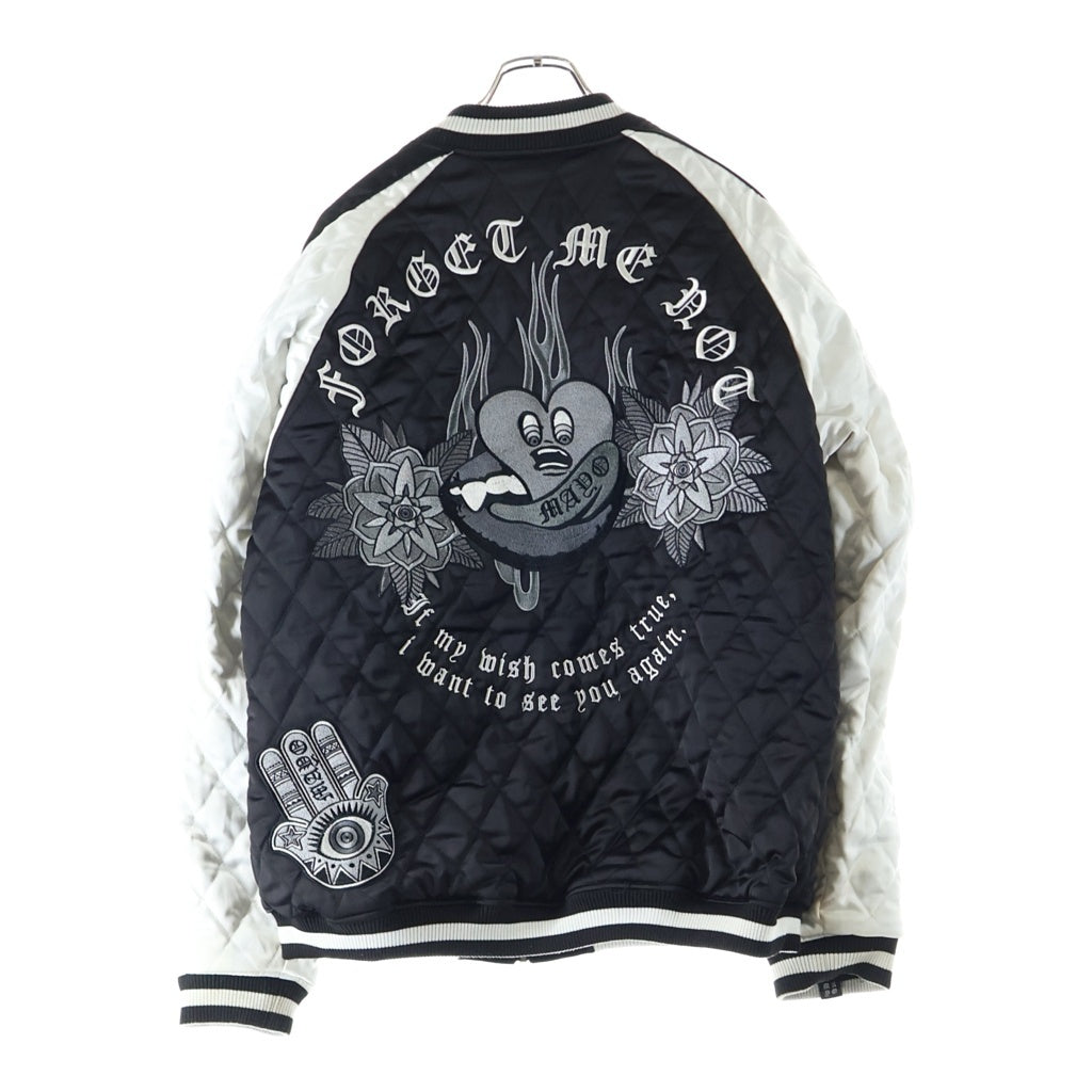 MAYO(メイヨー) 刺繍デザイン リバーシブルスタジアムジャケット スタジャン ジップアップブルゾン ブラック 22MY-JKT2202