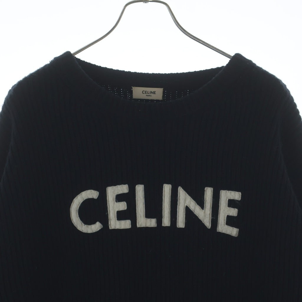 CELINE(セリーヌ) 21AW エディ期 ウール フロントロゴエンブロイダリー ローゲージ クルーネックニット セーター ブラック 2A19R205O