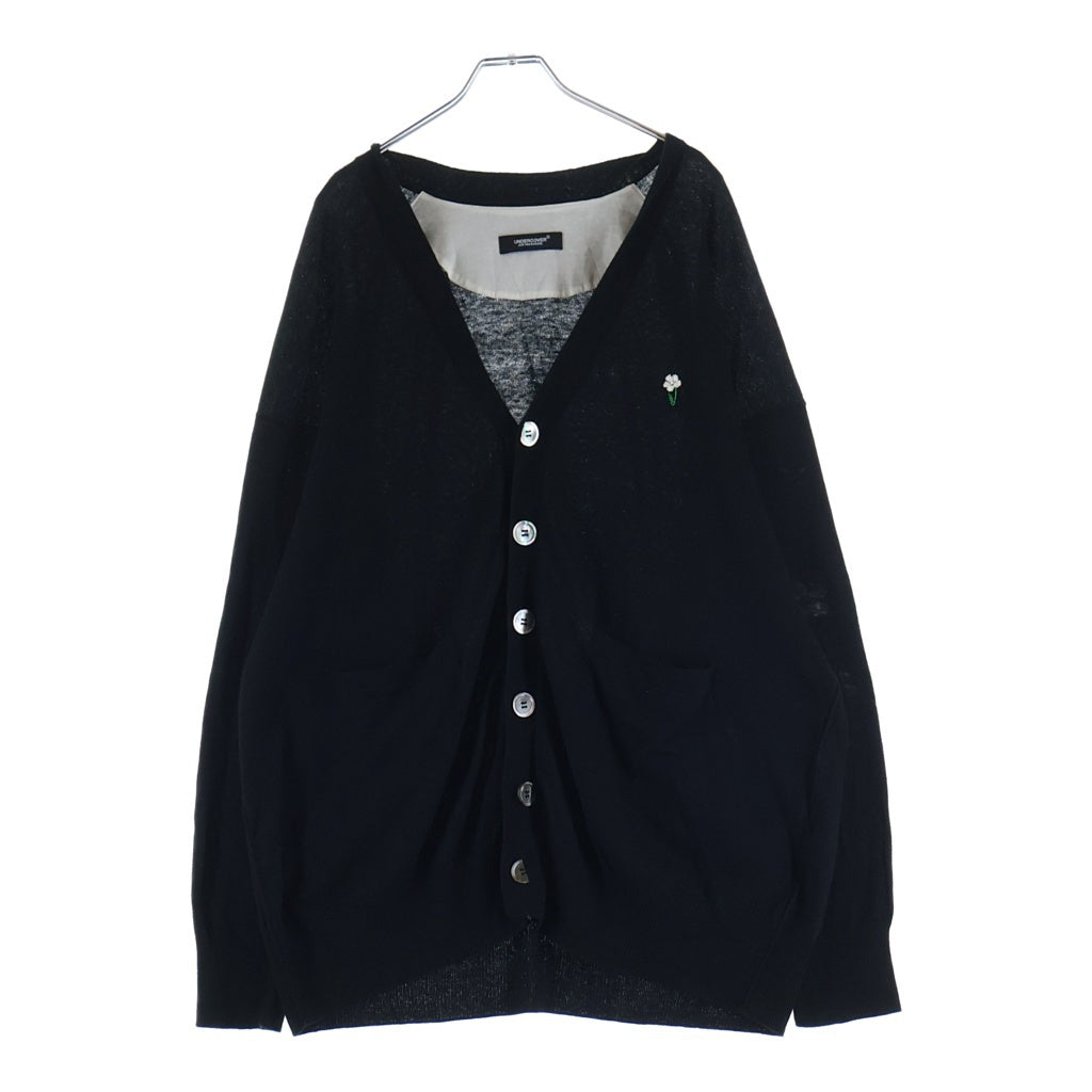 UNDERCOVER(アンダーカバー) 25SS FLORAL APPLIQUE CARDIGAN フローラル 袖パッチ カシミヤ混 ニットカーディガン ブラック UC1E4905