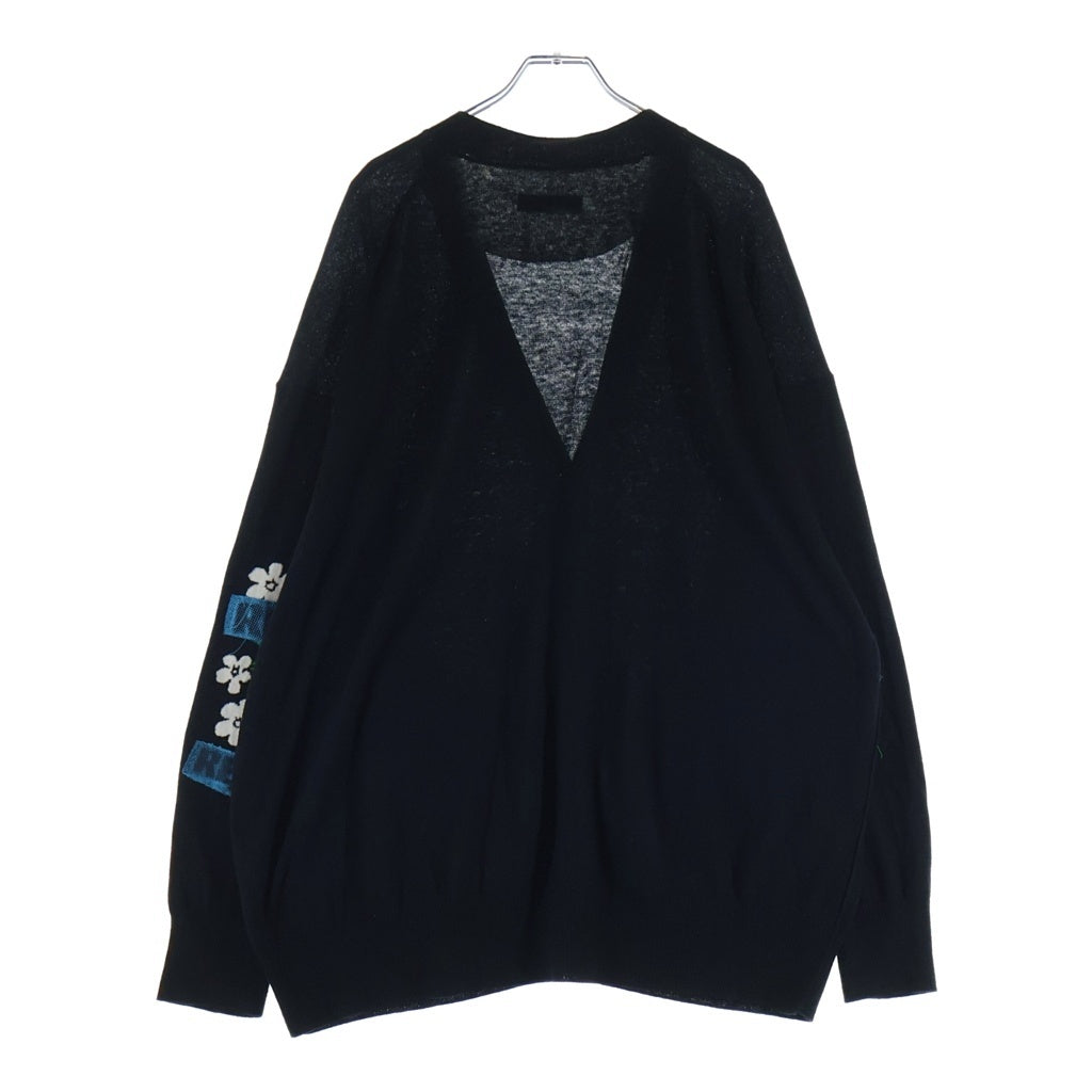UNDERCOVER(アンダーカバー) 25SS FLORAL APPLIQUE CARDIGAN フローラル 袖パッチ カシミヤ混 ニットカーディガン ブラック UC1E4905