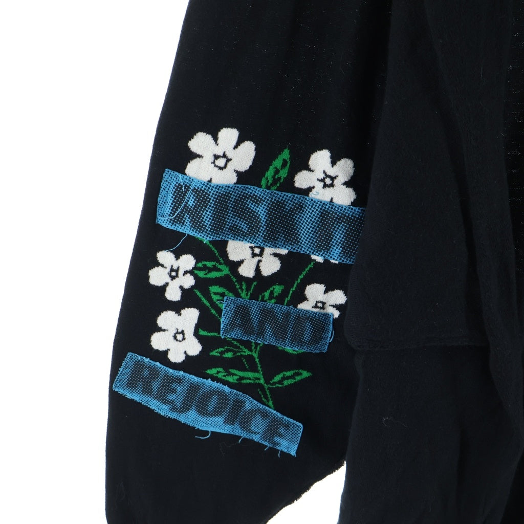 UNDERCOVER(アンダーカバー) 25SS FLORAL APPLIQUE CARDIGAN フローラル 袖パッチ カシミヤ混 ニットカーディガン ブラック UC1E4905