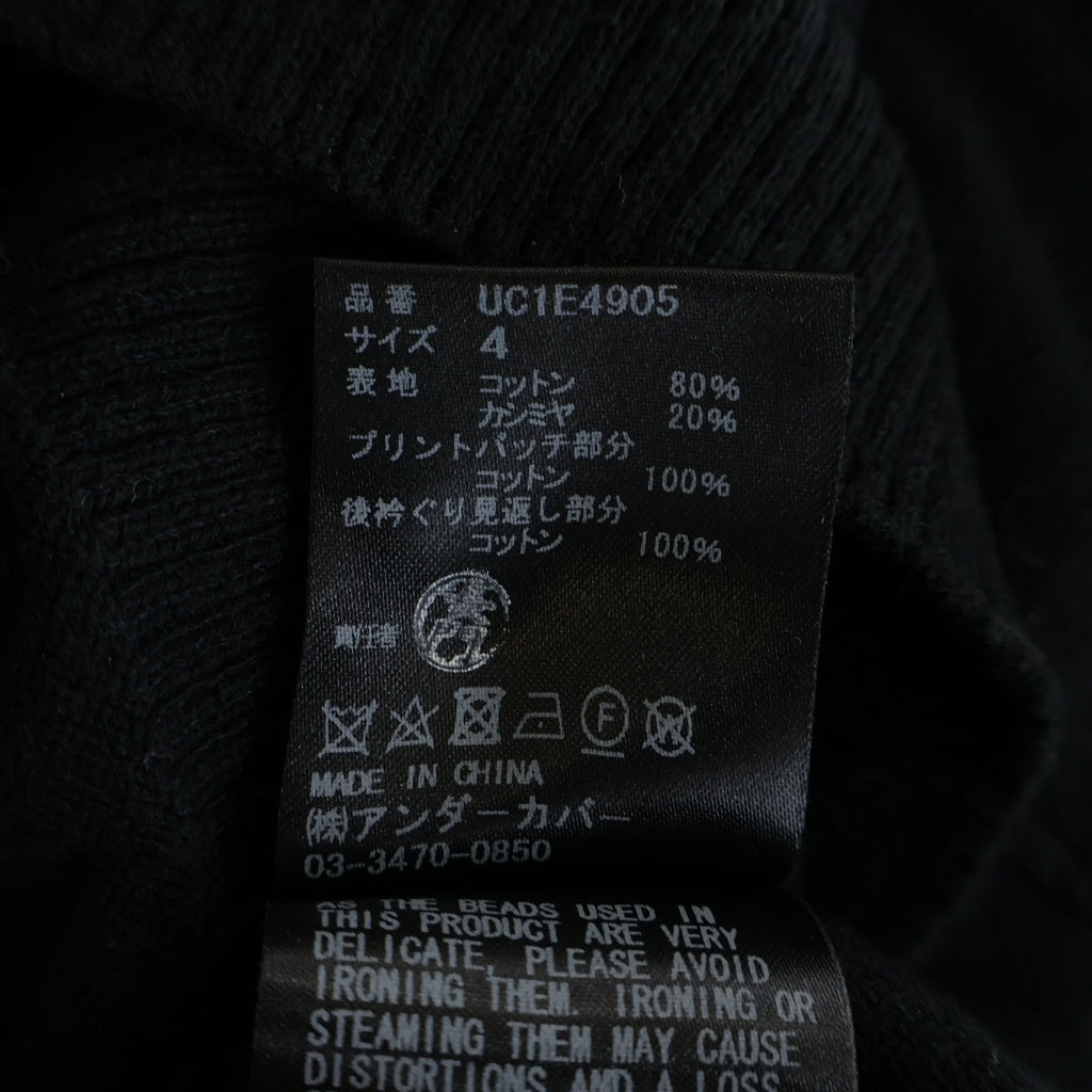 UNDERCOVER(アンダーカバー) 25SS FLORAL APPLIQUE CARDIGAN フローラル 袖パッチ カシミヤ混 ニットカーディガン ブラック UC1E4905