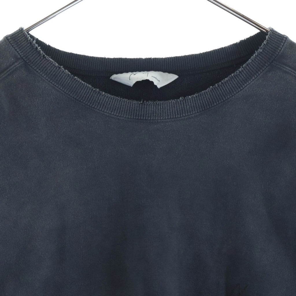 ANCELLM(アンセルム) EMBROIDERY UNEVEN OVER SWEAT SHIRT 胸ロゴ刺繍 ヴィンテージ加工 クルーネックスウェットトレーナー グレー ANC-CT64