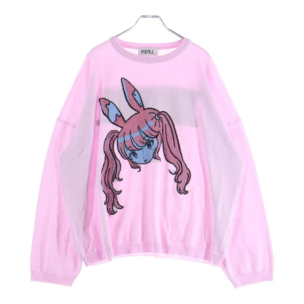KIDILL(キディル) 26SS CYBER PUNK GIRL INTARSIA PULLOVER KNIT サイバーパンクガール フロント刺繍 アクリルコットンニットセーター ピンク KL1094