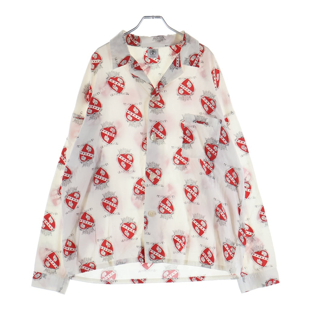 SAINT MICHAEL(セントマイケル) 21SS PJ SHIRT_heart ハート総柄 シルク混 長袖パジャマシャツ ホワイト/レッド SM-S21-0000-031