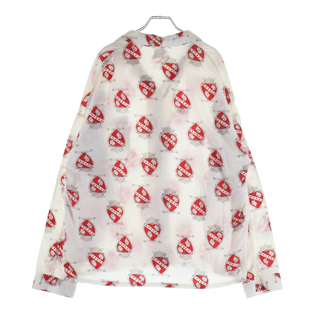 SAINT MICHAEL(セントマイケル) 21SS PJ SHIRT_heart ハート総柄 シルク混 長袖パジャマシャツ ホワイト/レッド SM-S21-0000-031