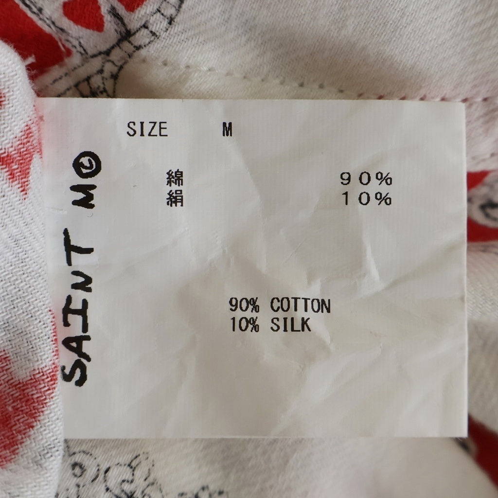 SAINT MICHAEL(セントマイケル) 21SS PJ SHIRT_heart ハート総柄 シルク混 長袖パジャマシャツ ホワイト/レッド SM-S21-0000-031