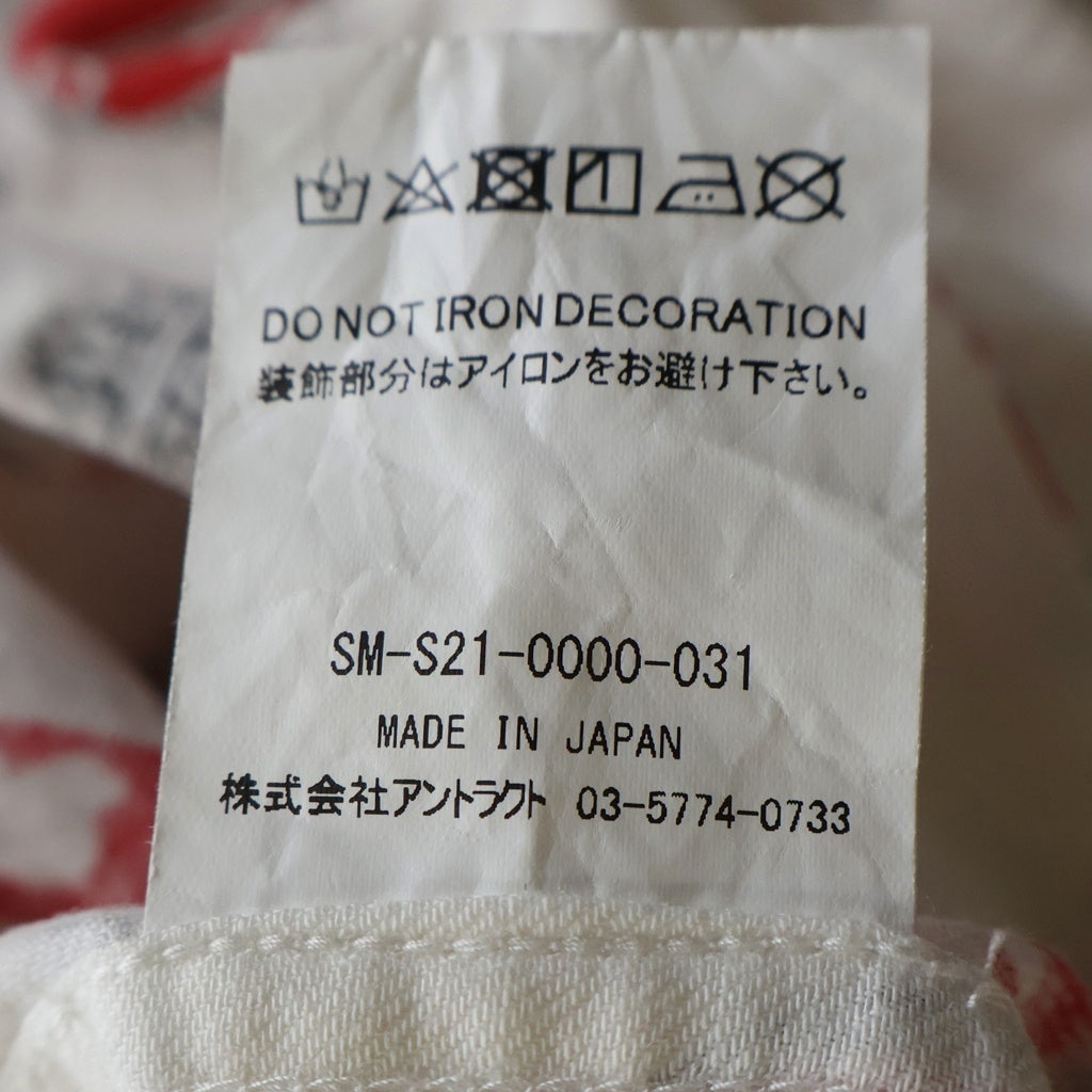 SAINT MICHAEL(セントマイケル) 21SS PJ SHIRT_heart ハート総柄 シルク混 長袖パジャマシャツ ホワイト/レッド SM-S21-0000-031