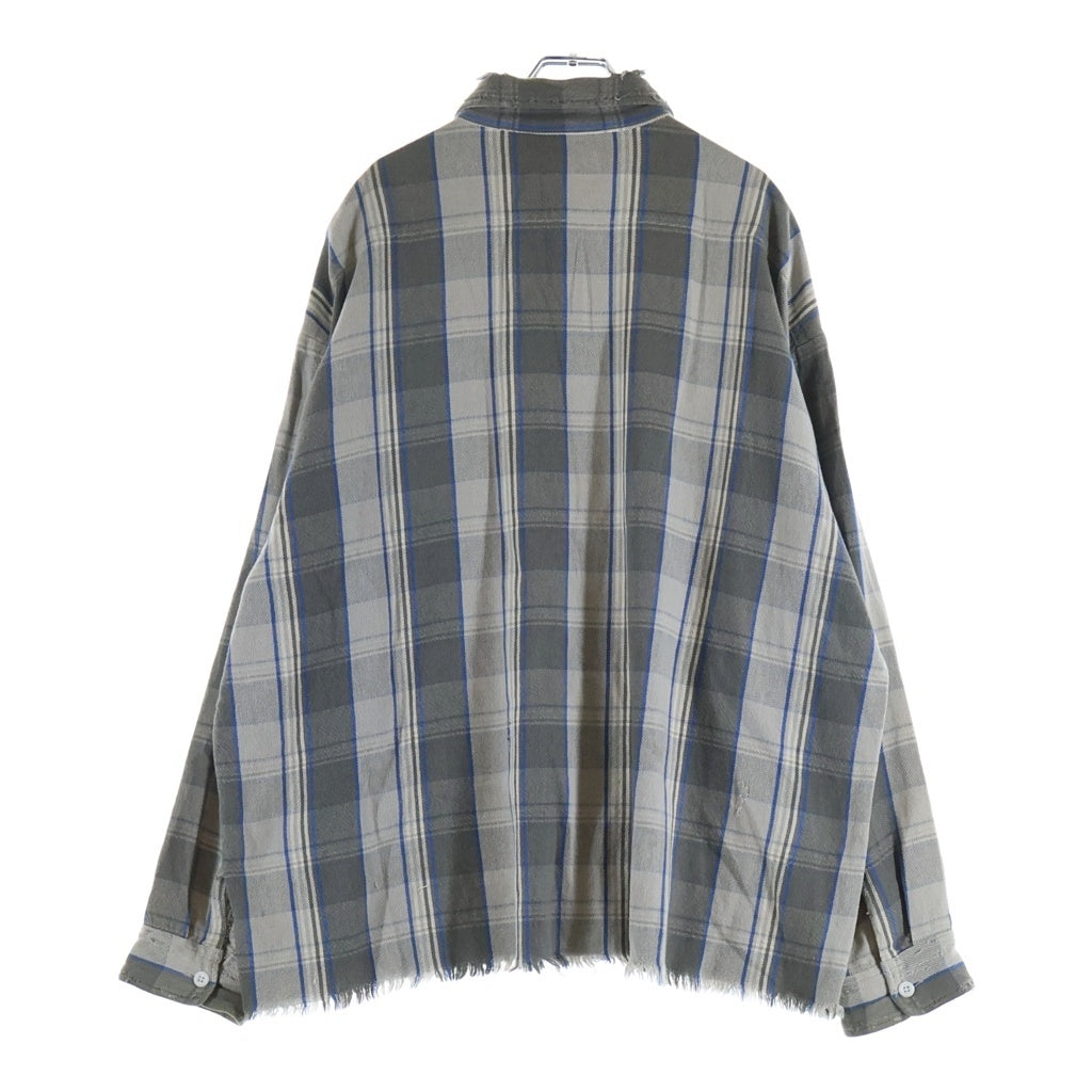 SAINT MICHAEL(セントマイケル) 22AW ×Shermer Academy FRANNEL SHIRT シャーマーアカデミー ダメージ加工 チェック柄 長袖コットンフランネルシャツ グレー/ブルー SM-A22-0000-061