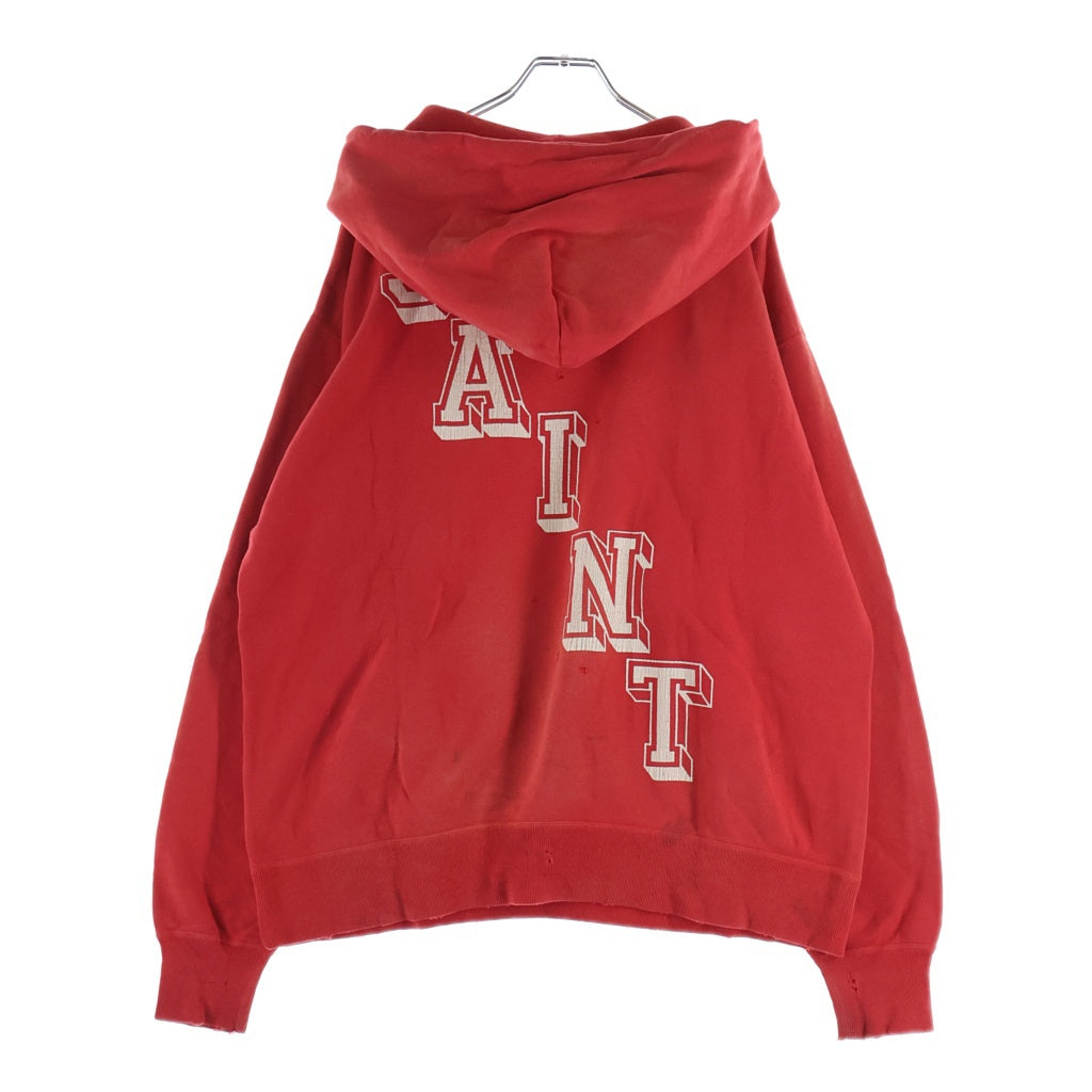SAINT MICHAEL(セントマイケル) 22SS ANGEL HOODIE ヴィンテージ加工 エンジェルプリント プルオーバースウェットパーカー フーディー レッド SM-S22-0000-042