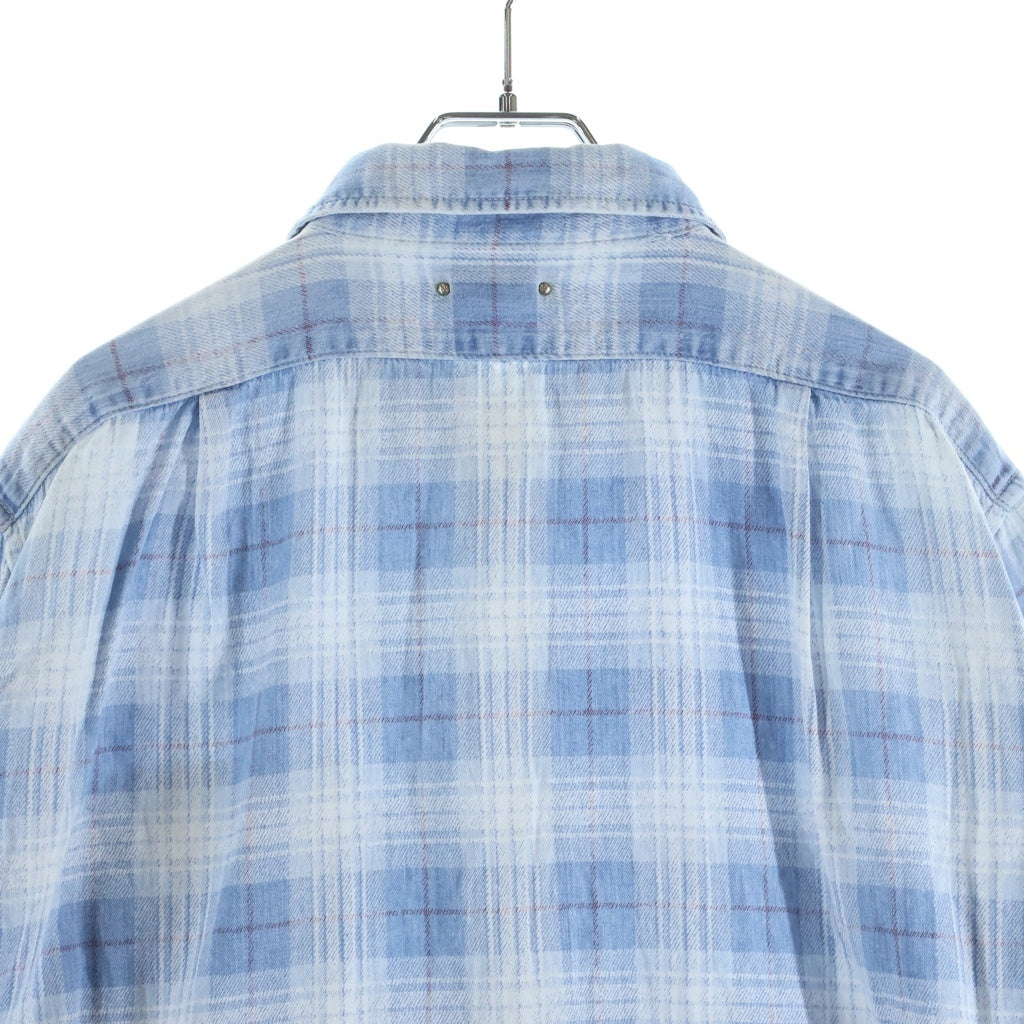 MINEDENIM(マインデニム) 19SS DENIM CHECK PRNT LOOSE SH デニムチェックプリント 長袖ボタンシャツ ブルー 1903-5003-87-012