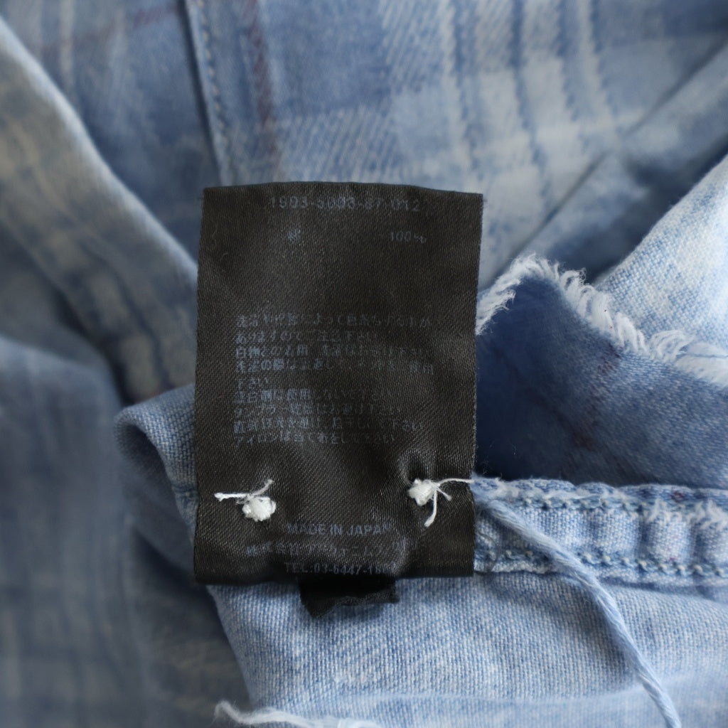 MINEDENIM(マインデニム) 19SS DENIM CHECK PRNT LOOSE SH デニムチェックプリント 長袖ボタンシャツ ブルー 1903-5003-87-012
