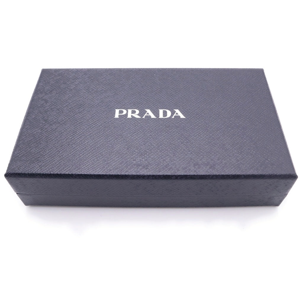 PRADA(プラダ) サフィアーノ 南国総柄 キルティング地 ラウンドジップ ロングウォレット 長財布 ブラック/オレンジ 1ML506 レディース