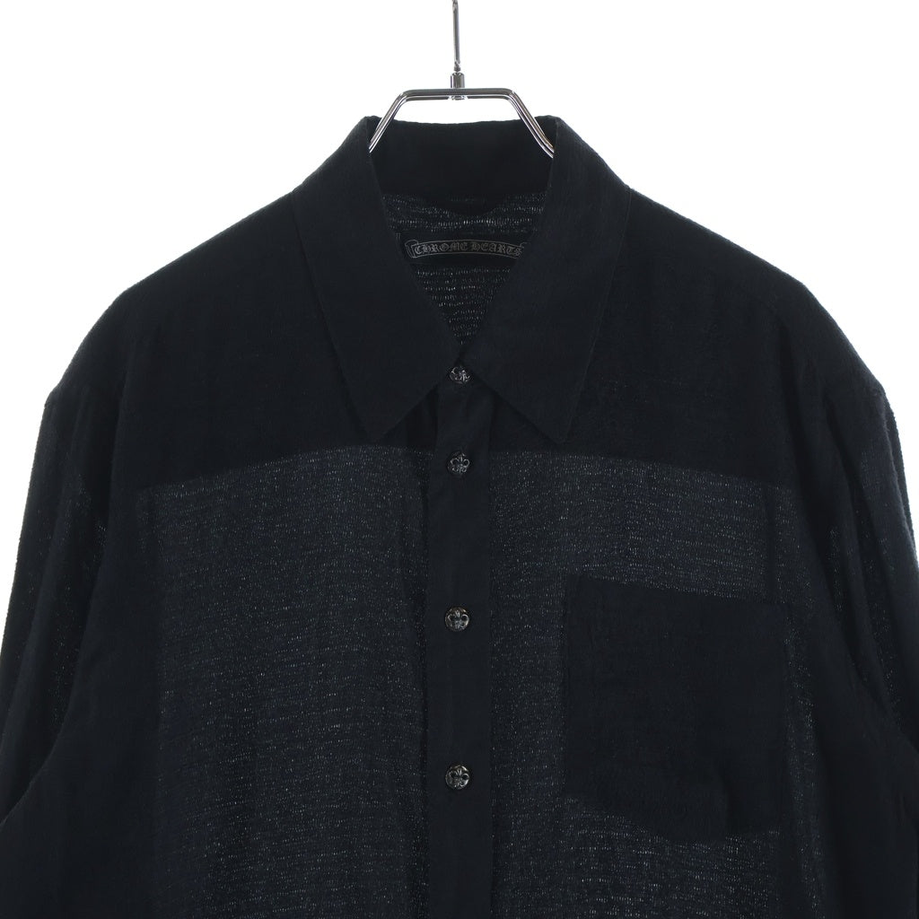 CHROME HEARTS(クロムハーツ) シルク BSフレアボタン レザーパッチ 長袖シャツ ブラック