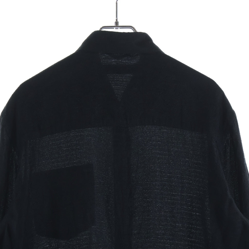 CHROME HEARTS(クロムハーツ) シルク BSフレアボタン レザーパッチ 長袖シャツ ブラック
