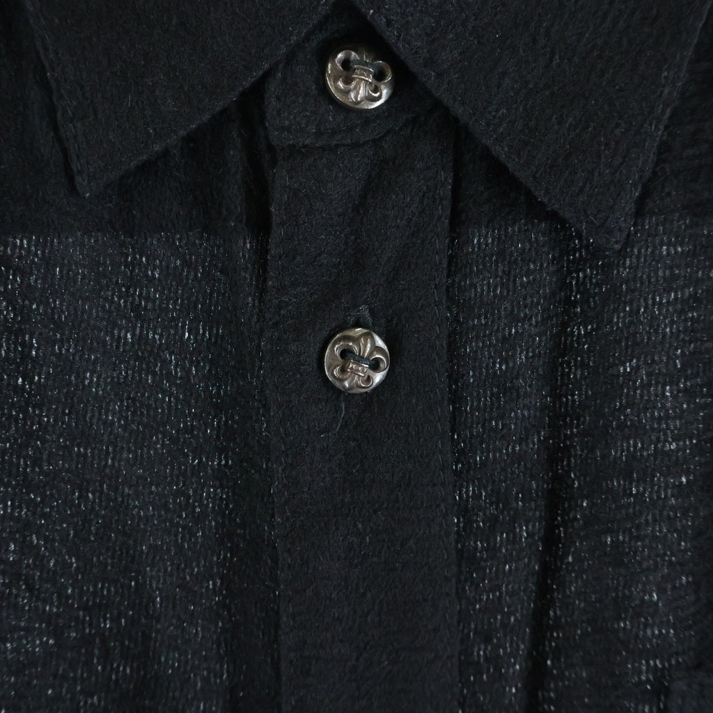 CHROME HEARTS(クロムハーツ) シルク BSフレアボタン レザーパッチ 長袖シャツ ブラック