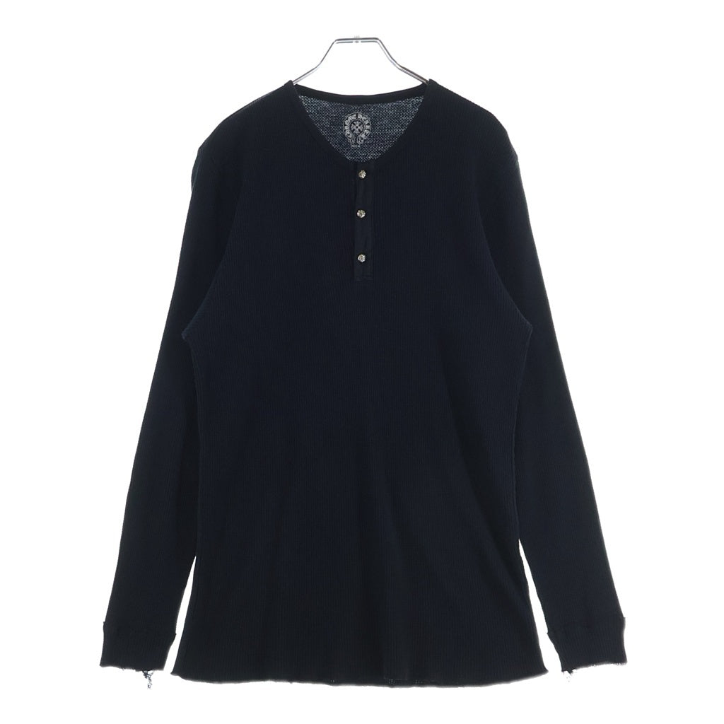 CHROME HEARTS(クロムハーツ) LS HNLY ロゴバックプリント ヘンリーネック 長袖サーマルTシャツ カットソー ブラック
