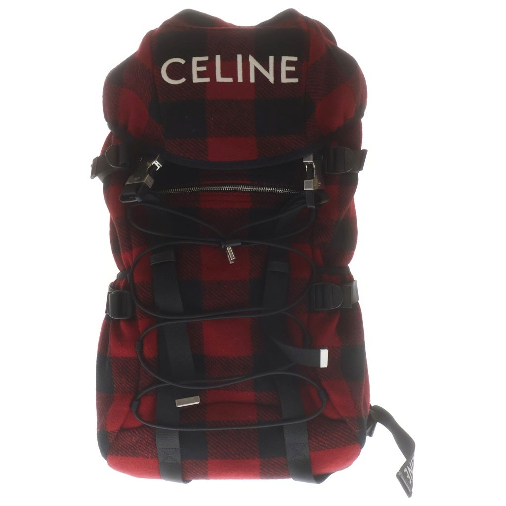CELINE(セリーヌ) ロゴ刺繍 チェック柄 ウールバックパック リュックサック レッド/ブラック 197072D06.27NO