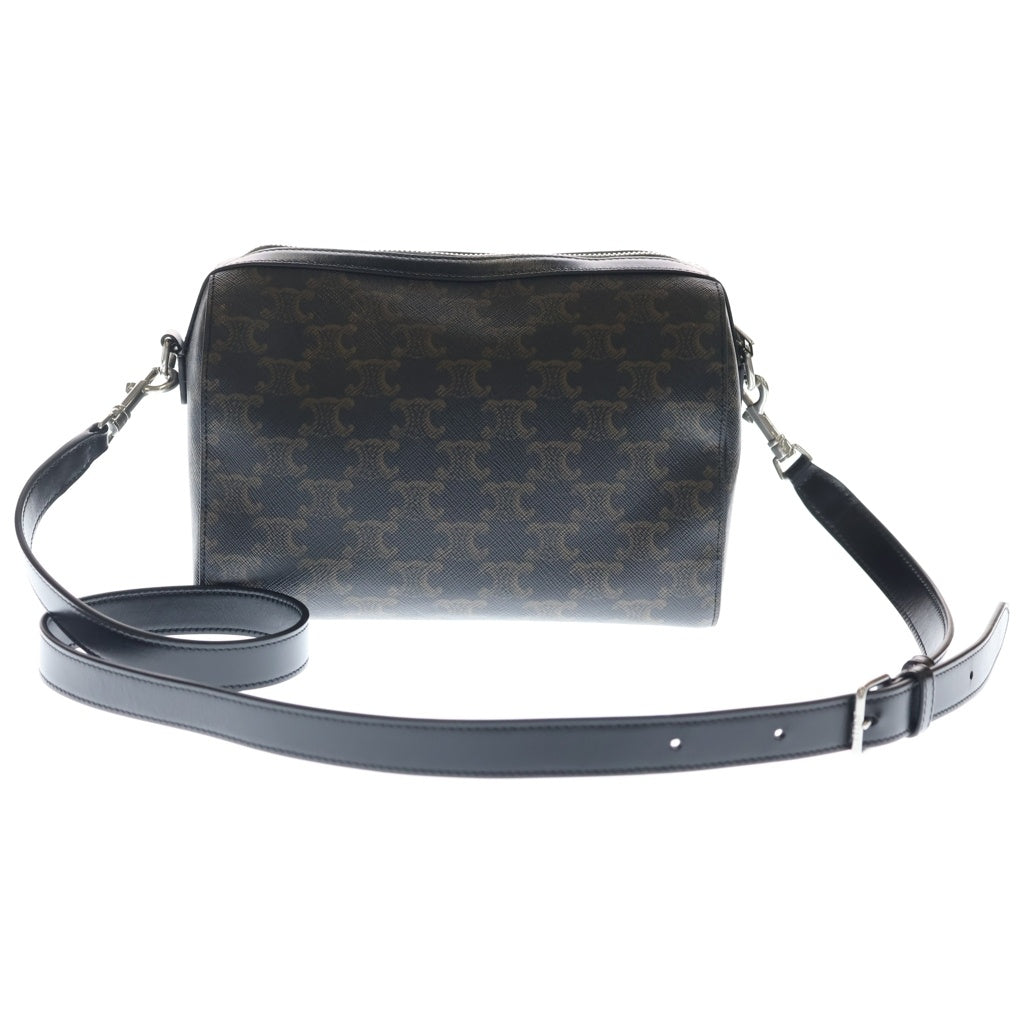 CELINE(セリーヌ) MINI BOSTON ミニボストン トリオンフキャンバス カーフスキン レザーショルダーバッグ シルバー金具 ブラウン 120502FQM.38S1 レディース