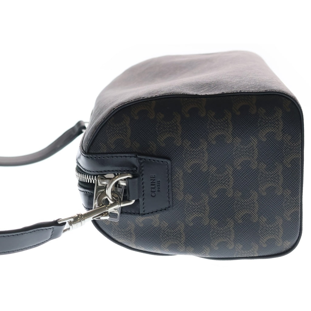 CELINE(セリーヌ) MINI BOSTON ミニボストン トリオンフキャンバス カーフスキン レザーショルダーバッグ シルバー金具 ブラウン 120502FQM.38S1 レディース