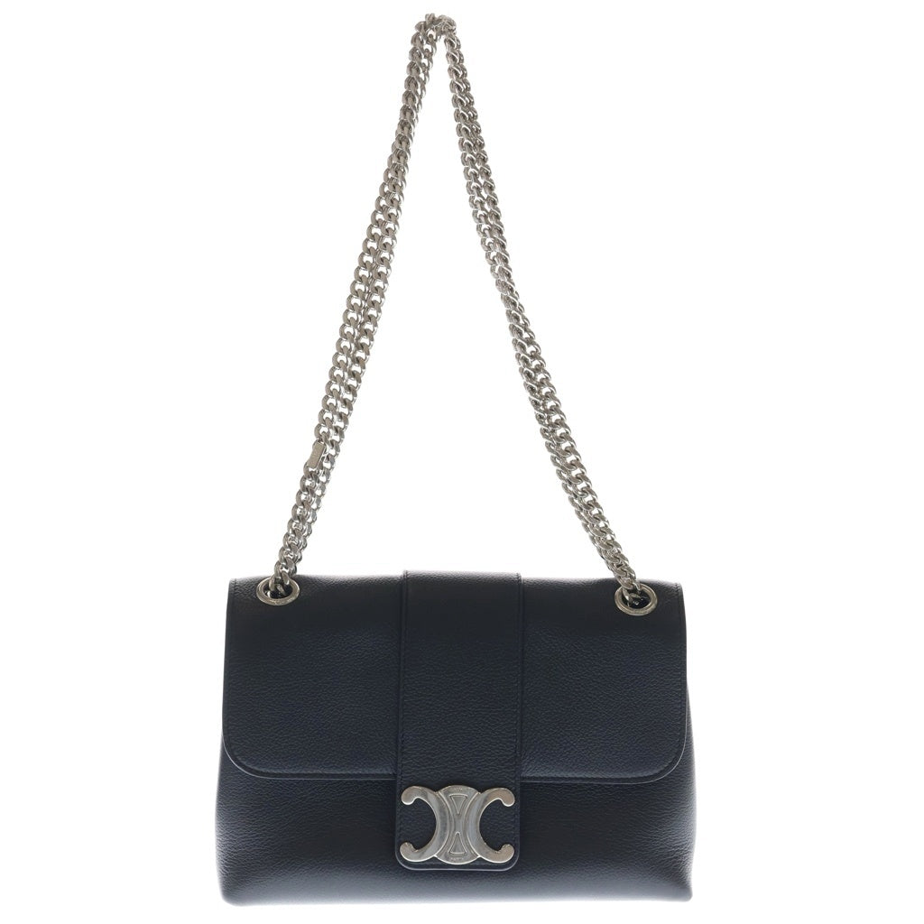 CELINE(セリーヌ) VICTOIRE MEDIUM ヴィクトワール ミディアム 2WAY チェーンショルダー ハンドバッグ シルバー金具 ブラック 115853FDU レディース