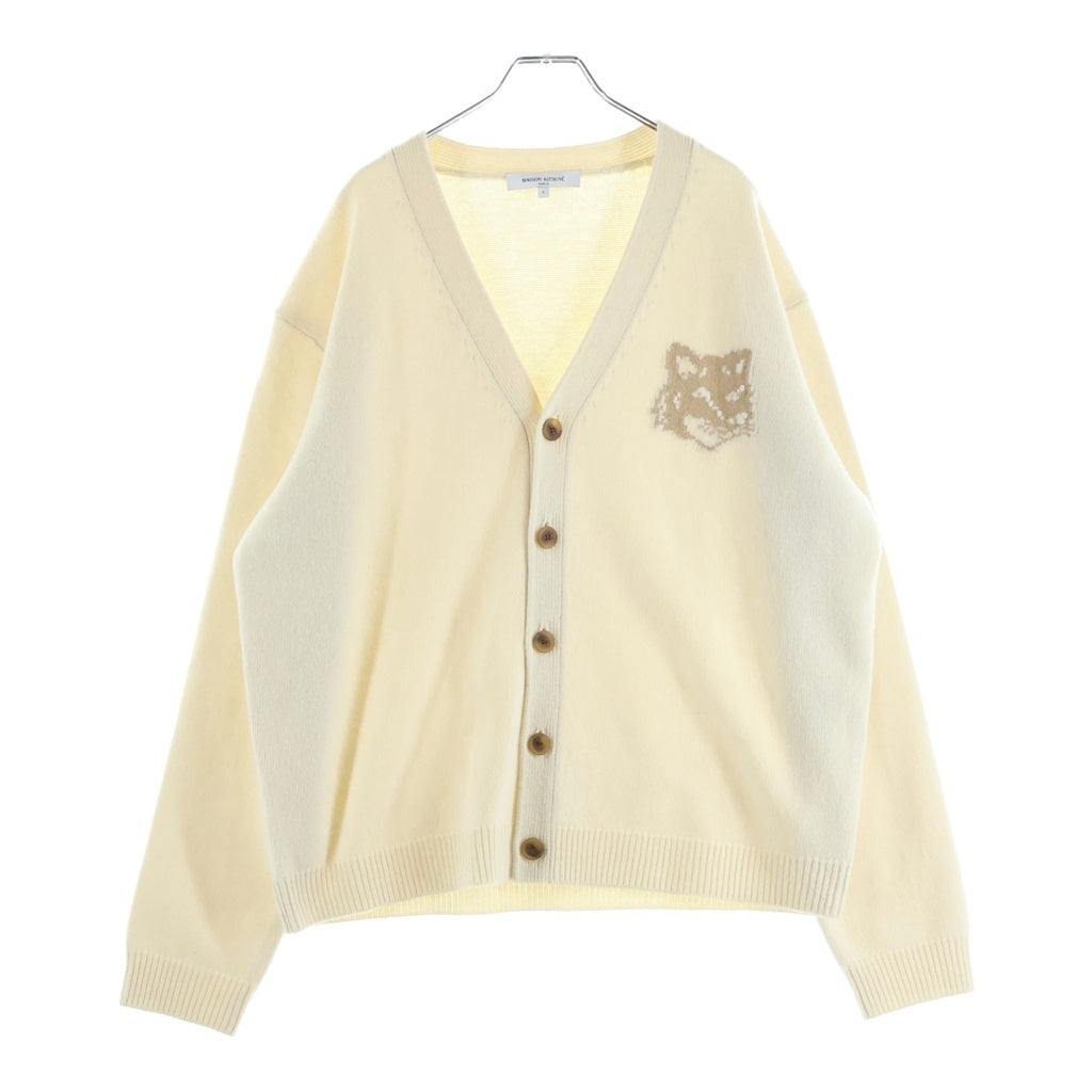 MAISON KITSUNE(メゾンキツネ) フォックスヘッド ロゴ インターシャ メリノ ニットカーディガン アイボリー PM00509KM0329