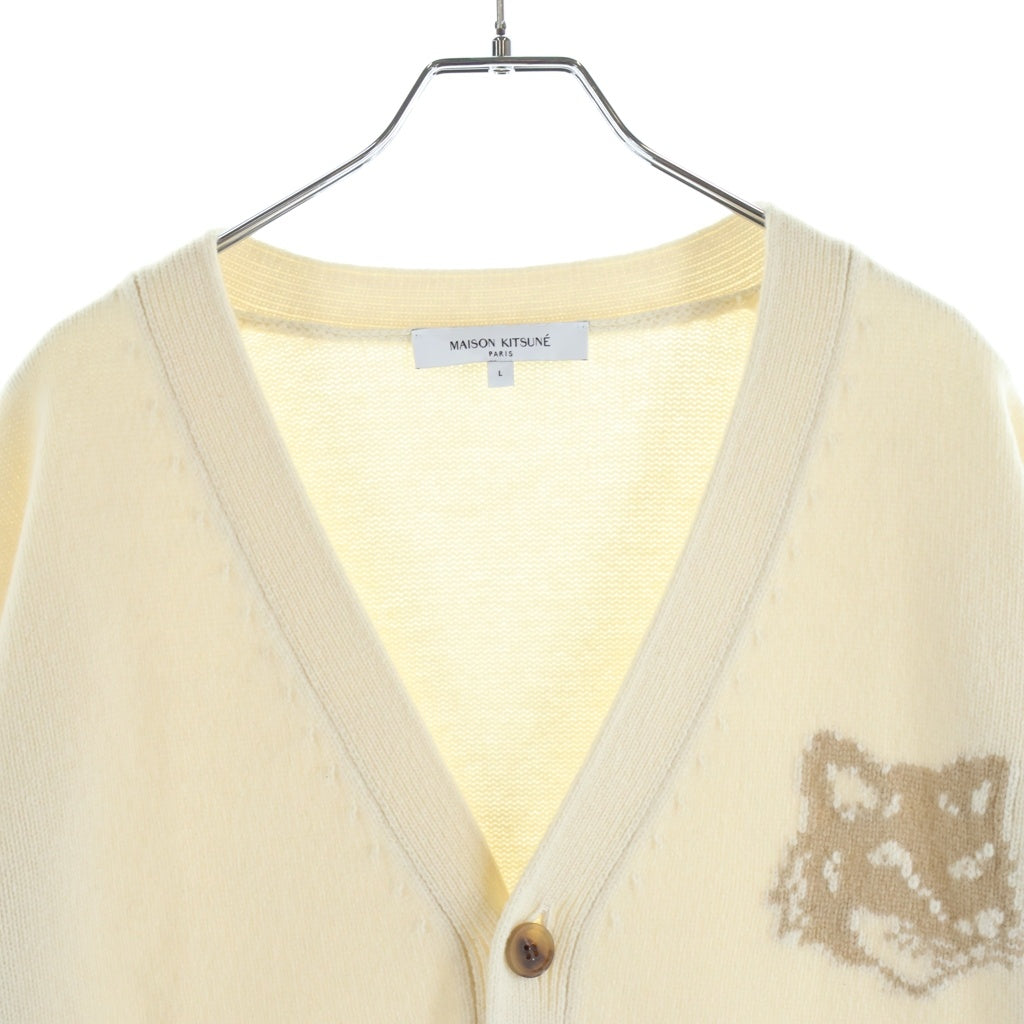 MAISON KITSUNE(メゾンキツネ) フォックスヘッド ロゴ インターシャ メリノ ニットカーディガン アイボリー PM00509KM0329