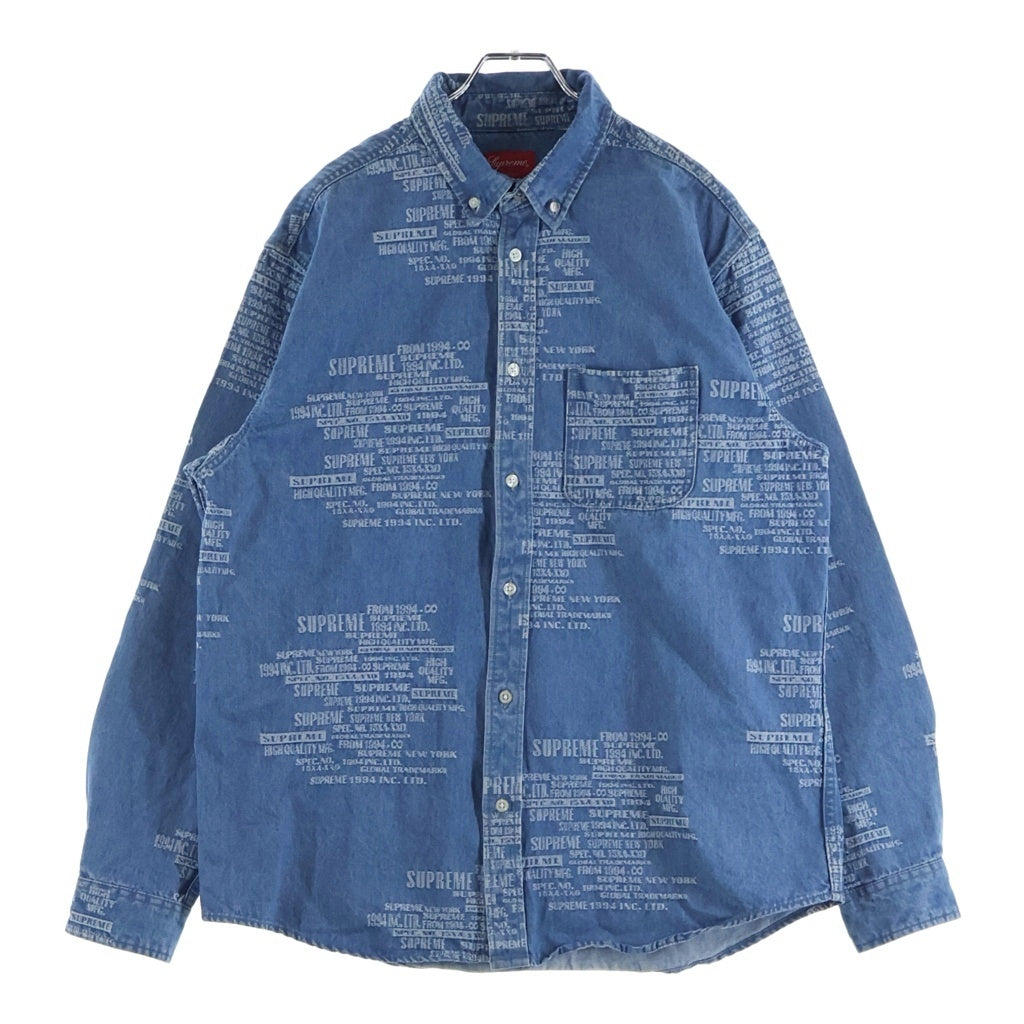 SUPREME(シュプリーム) 23SS Trademark Jacquard Denim Shirt トレードマーク ジャガード デニム長袖シャツ インディゴ