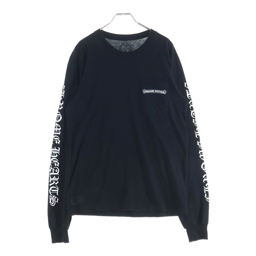 CHROME HEARTS(クロムハーツ) スクロールラベル アームプリント クルーネック コットン 長袖ポケットTシャツ カットソー ブラック