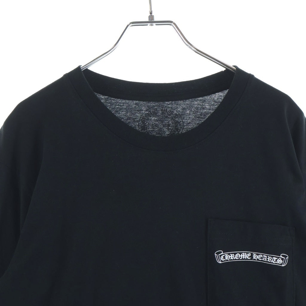 CHROME HEARTS(クロムハーツ) スクロールラベル アームプリント クルーネック コットン 長袖ポケットTシャツ カットソー ブラック