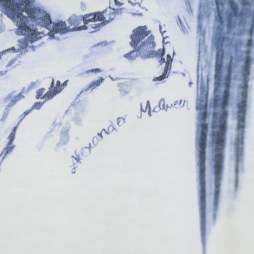 Alexander McQueen(アレキサンダーマックイーン) イタリア製 バードプリント Vネック 半袖Tシャツ カットソー ホワイト 387902 QGZ51