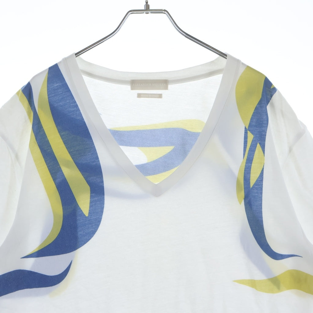 Alexander McQueen(アレキサンダーマックイーン) 14SS 歌舞伎デザインプリント Vネック 半袖Tシャツ カットソー ホワイト 354294 QEZ66
