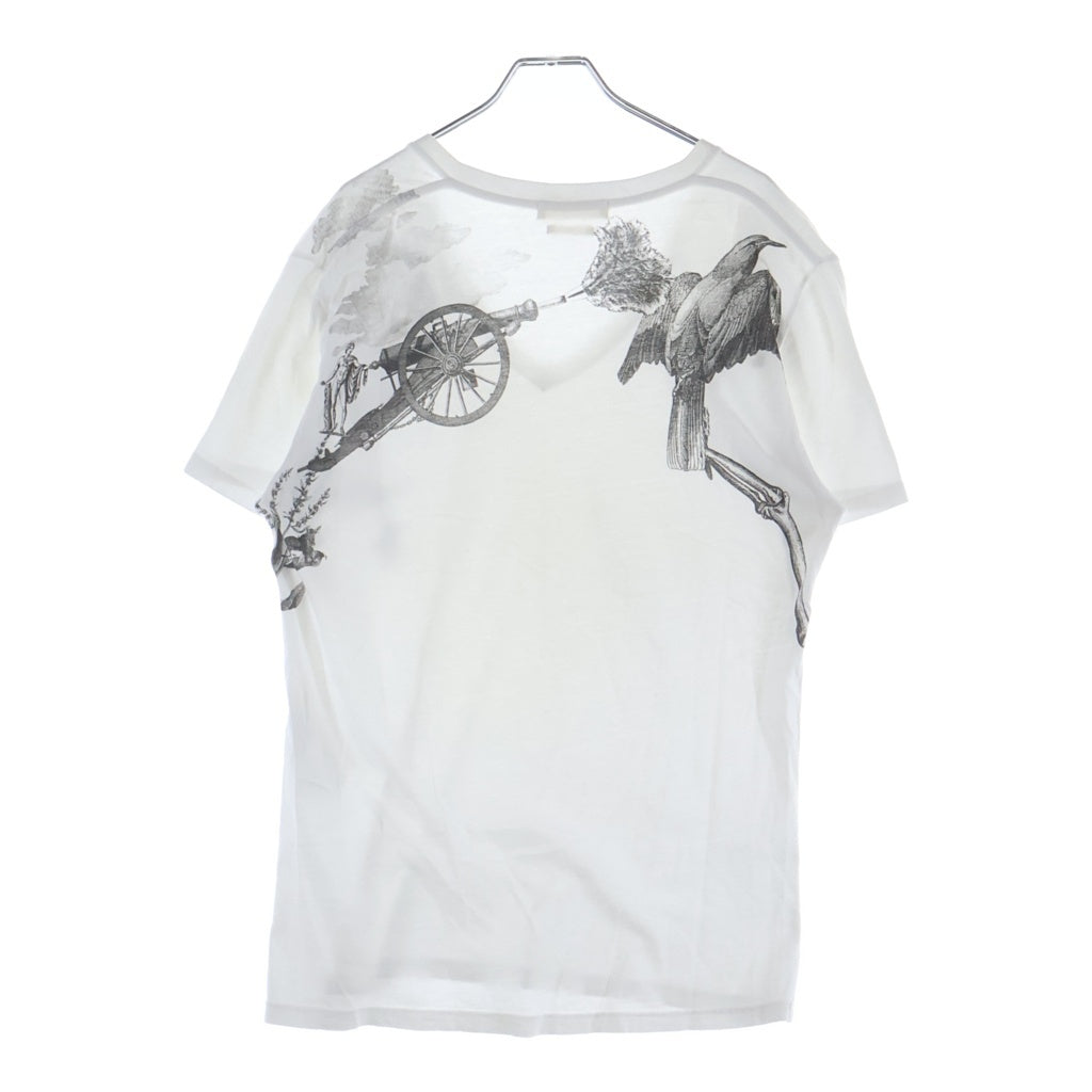 Alexander McQueen(アレキサンダーマックイーン) イタリア製 グラフィックアートプリント Vネック 半袖Tシャツ カットソー ホワイト 387902 QFZ61