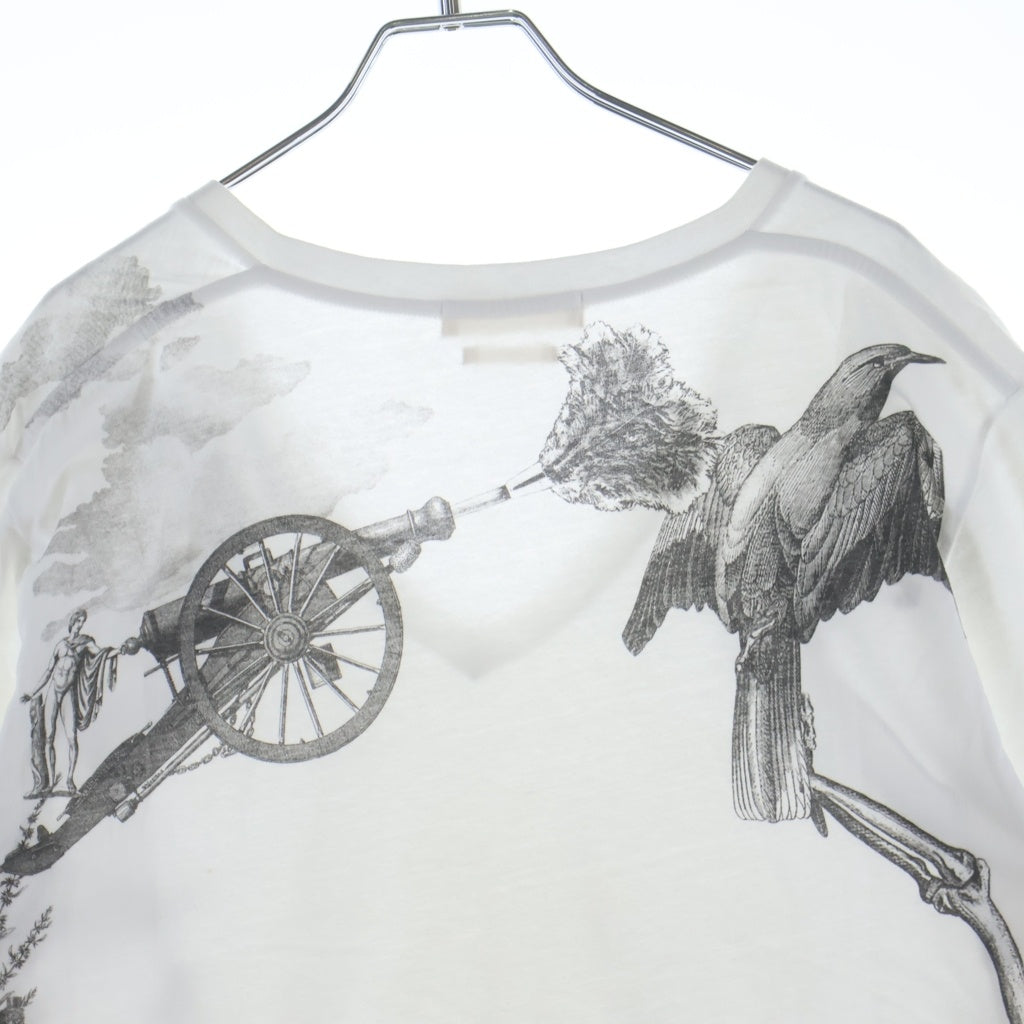 Alexander McQueen(アレキサンダーマックイーン) イタリア製 グラフィックアートプリント Vネック 半袖Tシャツ カットソー ホワイト 387902 QFZ61