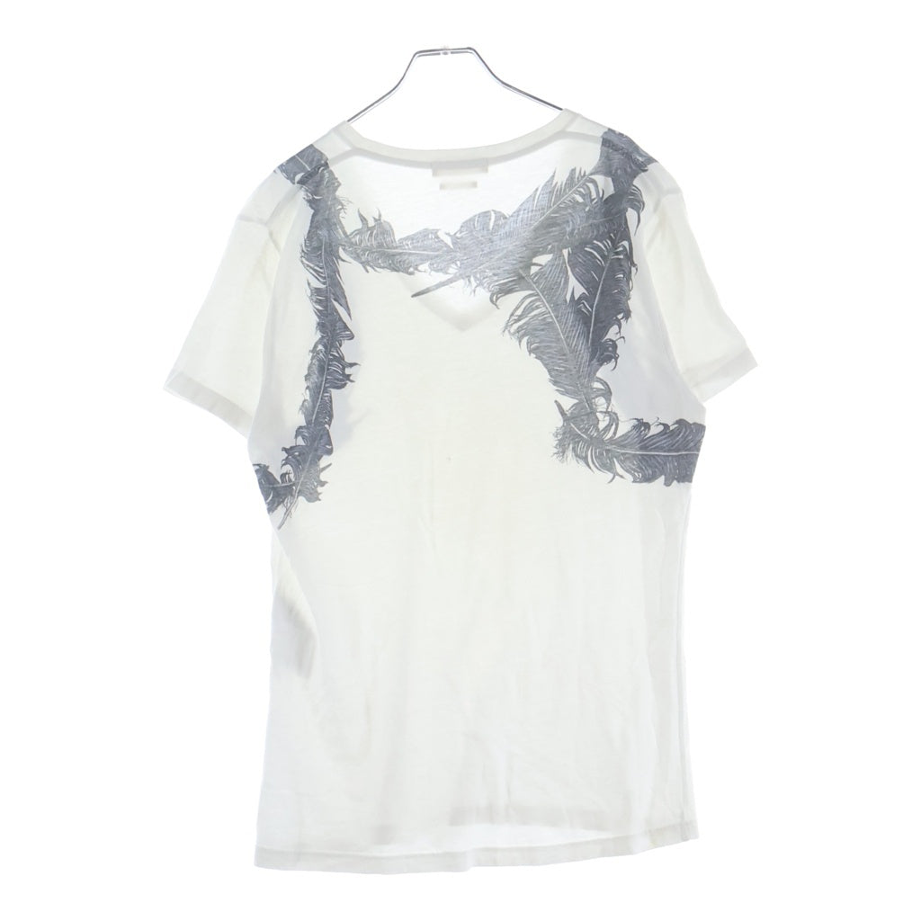 Alexander McQueen(アレキサンダーマックイーン) イタリア製 バードフェザープリント Vネック 半袖Tシャツ カットソー ホワイト 354294 QEZ52