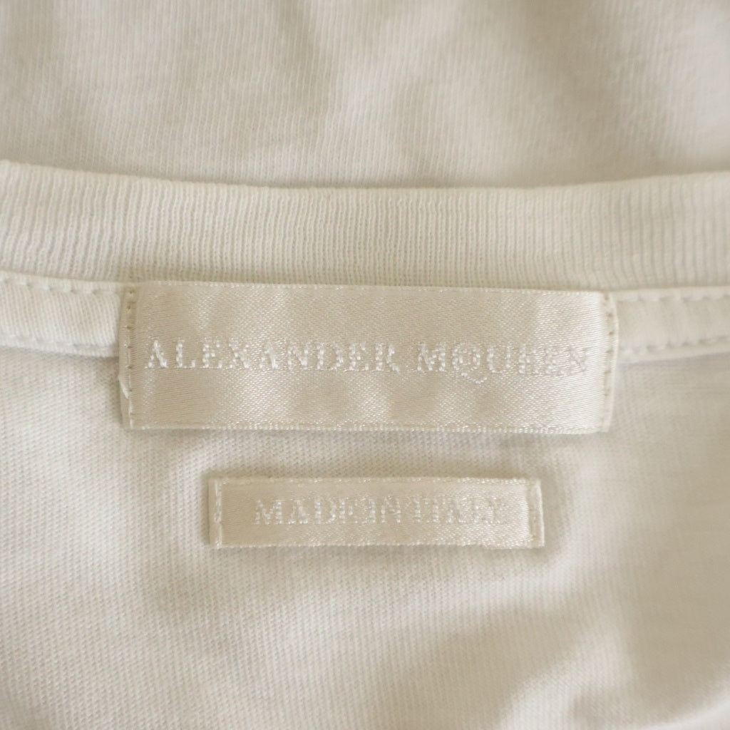 Alexander McQueen(アレキサンダーマックイーン) イタリア製 バードフェザープリント Vネック 半袖Tシャツ カットソー ホワイト 354294 QEZ52