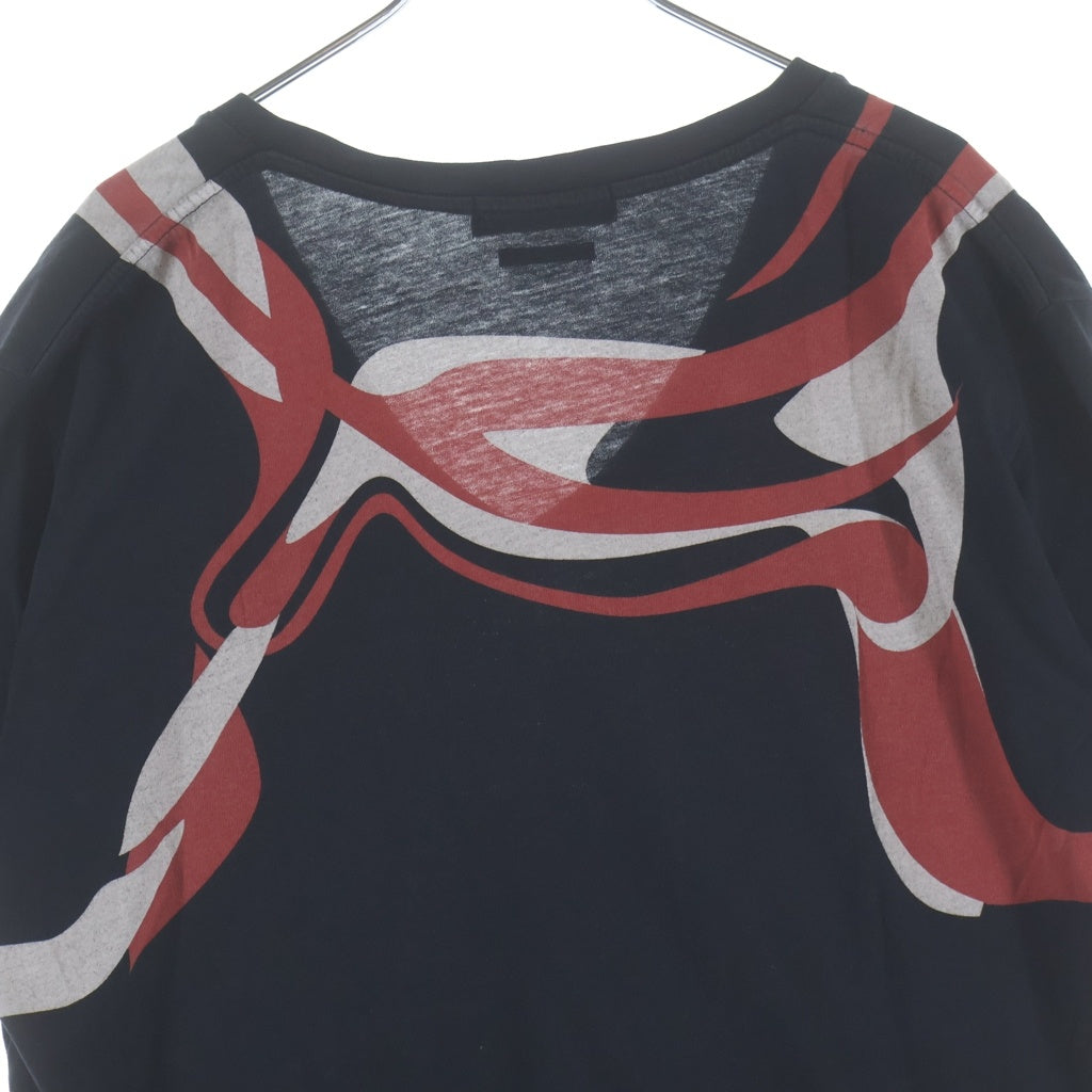 Alexander McQueen(アレキサンダーマックイーン) 14SS 歌舞伎デザインプリント Vネック 半袖Tシャツ カットソー ブラック 354294 QEZ66