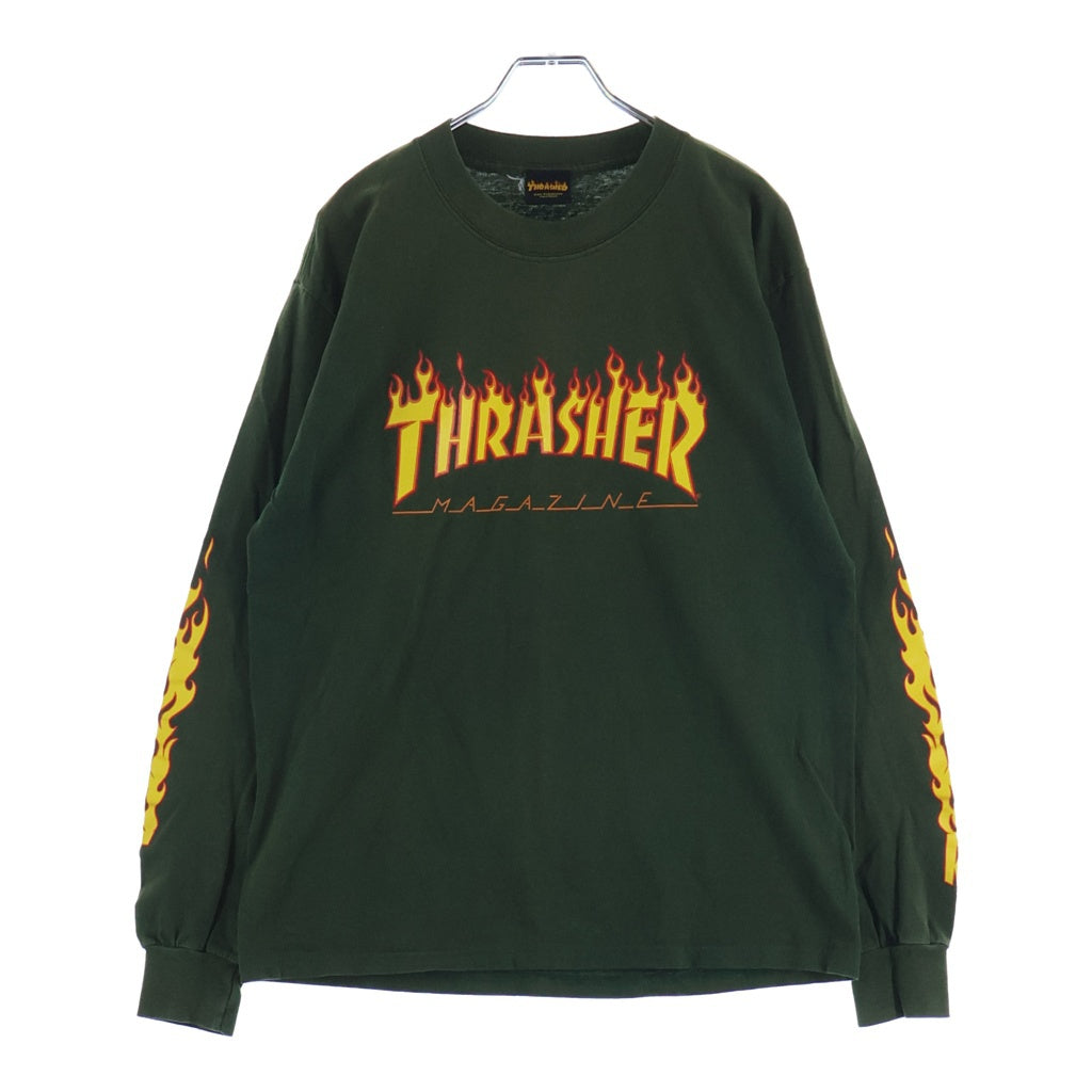 THRASHER(スラッシャー) 00S VINTAGE L/S FIRE LOGO TEE ヴィンテージ ファイヤーロゴプリントTシャツ 長袖クルーネックカットソー カーキ