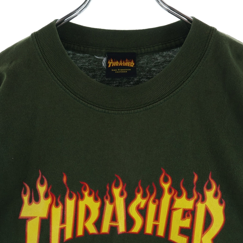 THRASHER(スラッシャー) 00S VINTAGE L/S FIRE LOGO TEE ヴィンテージ ファイヤーロゴプリントTシャツ 長袖クルーネックカットソー カーキ