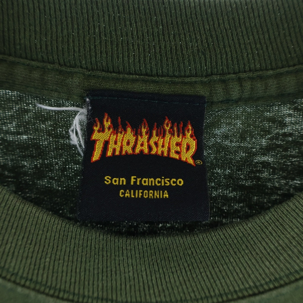 THRASHER(スラッシャー) 00S VINTAGE L/S FIRE LOGO TEE ヴィンテージ ファイヤーロゴプリントTシャツ 長袖クルーネックカットソー カーキ
