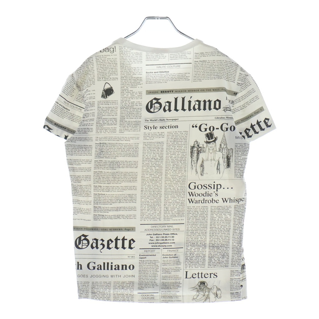 John Galliano(ジョン ガリアーノ) ニュースペーパープリント コットンストレッチ 半袖Tシャツ カットソー ホワイト AUH701A