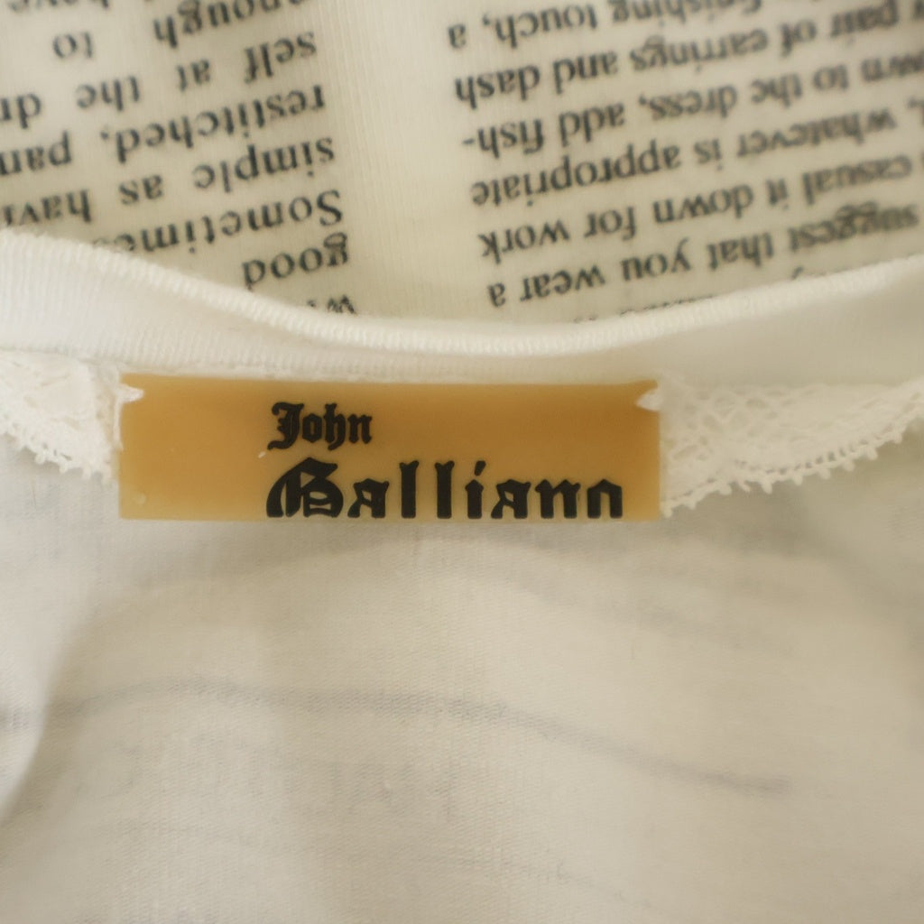 John Galliano(ジョン ガリアーノ) ニュースペーパープリント コットンストレッチ 半袖Tシャツ カットソー ホワイト AUH701A
