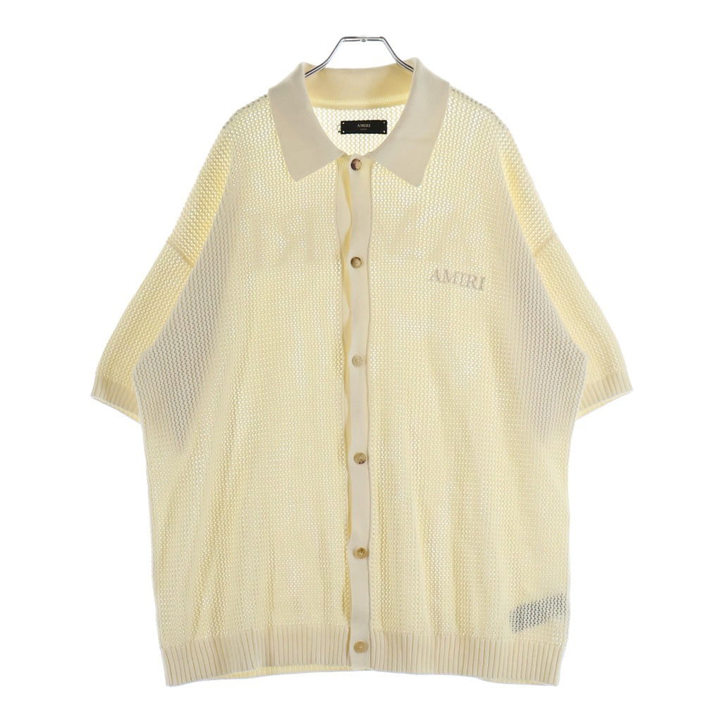 AMIRI(アミリ) ロゴエンブロイダリー コットン クロシェメッシュ 半袖シャツ アイボリー AMKNIR1037