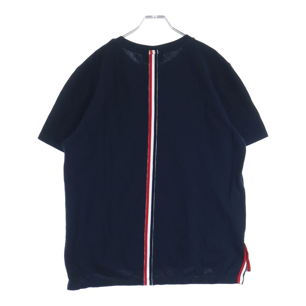 THOM BROWNE(トムブラウン) トリコロールラインタブ ピケ クルーネック半袖Tシャツ ネイビー MJS056A-00050-415