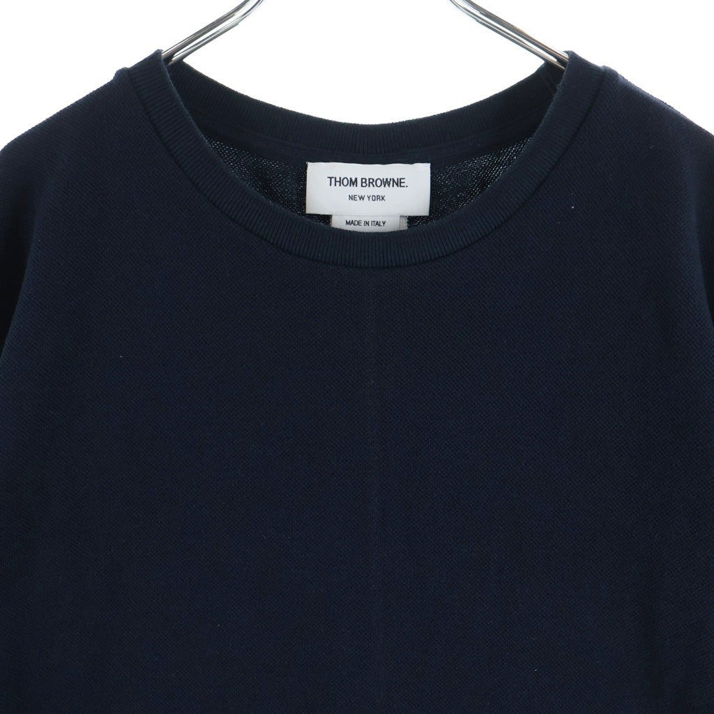 THOM BROWNE(トムブラウン) トリコロールラインタブ ピケ クルーネック半袖Tシャツ ネイビー MJS056A-00050-415
