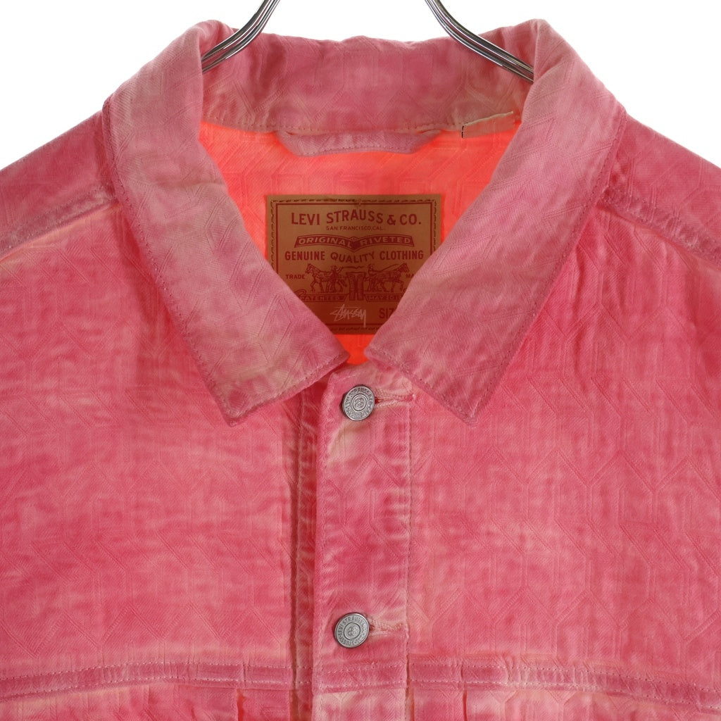 Levi's(リーバイス) 23AW ×STUSSY DYED JACQUARD JACKET ステューシー ダイドジャカード ロゴ刻印ボタン デニムジャケット ピンク